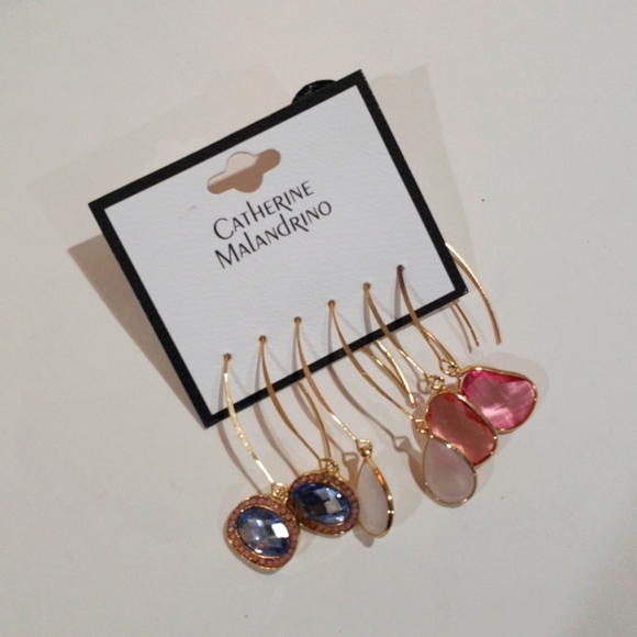 Catherine Malandrino Colorful Dangle Earrings - Set of 3 Women, Gold-Tone Hooks - Picture 3 of 9